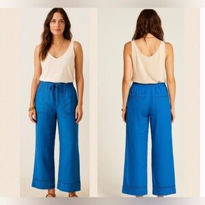 JOIE Linen lagonlook woman cottagecore elastic adjustable waist wide leg pant M